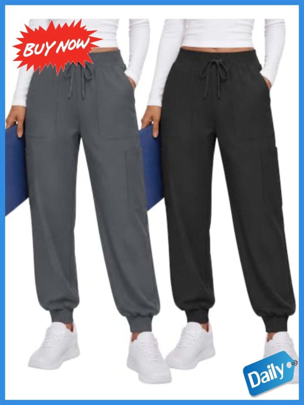 2 Pack Women's Scrub Pants Jogger Cargo Pockets Medical Uniform - Picture 1 of 6